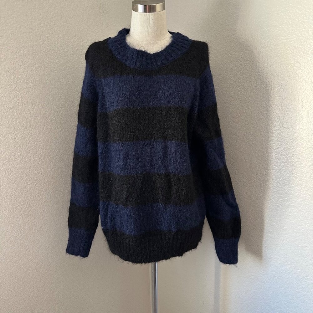 COS Stripe Ribbed Crew Neck Relaxed Fit Knit Jumper Long Sleeve Mohair Wool Blen